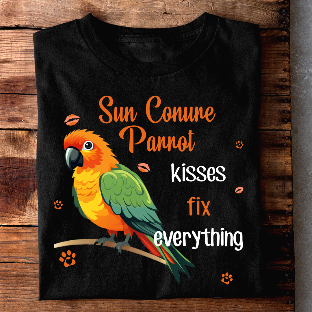 SUN CONURE PARROT KISSES FIX EVERYTHING TSHIRT