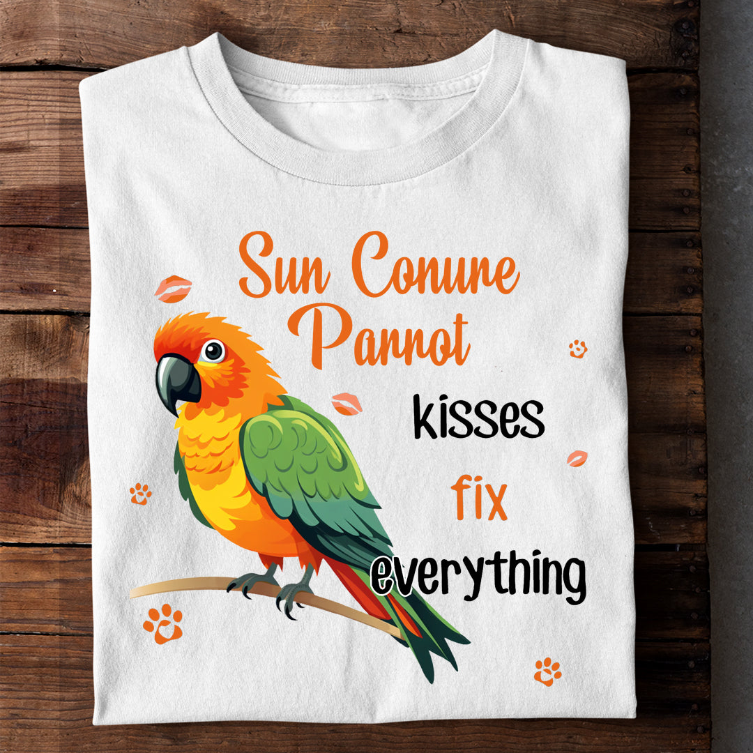 SUN CONURE PARROT KISSES FIX EVERYTHING TSHIRT