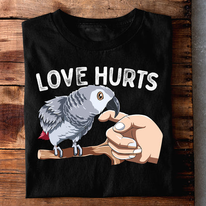 AFRICAN GREY LOVE HURTS TSHIRT