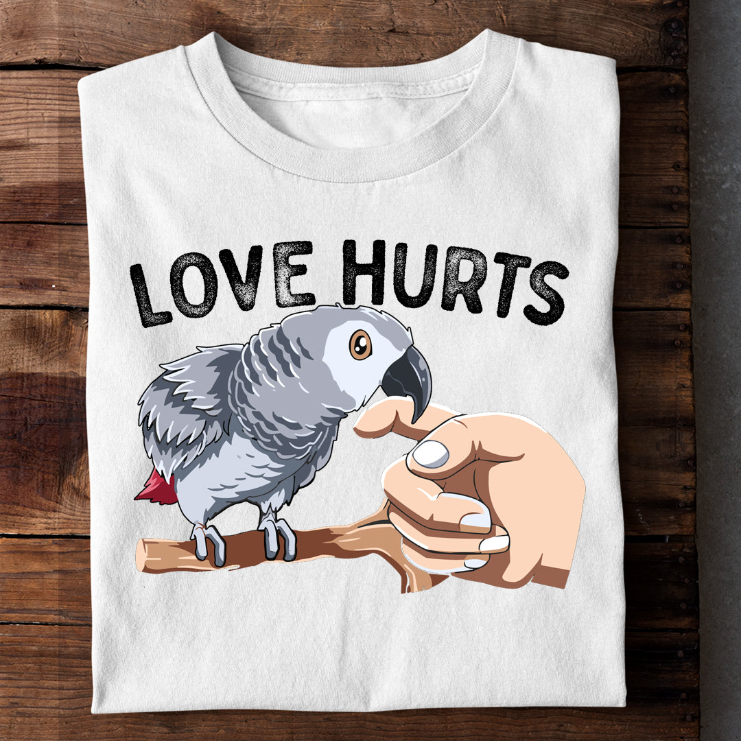 AFRICAN GREY LOVE HURTS TSHIRT