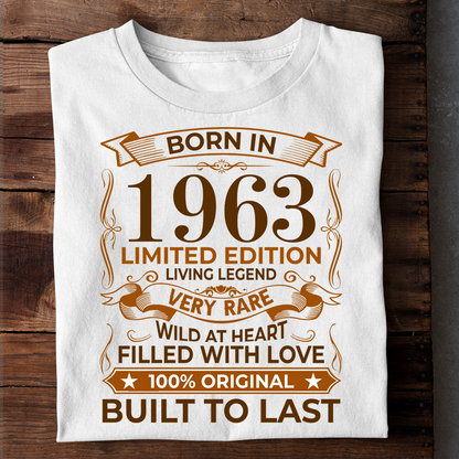 BORN IN 1963 LIMITED EDITION LIVING LEGEND LUXURY TSHIRT